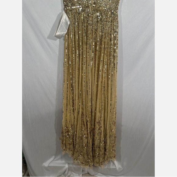 NWT $798 Mac Duggal [ 8‎ ] Sequin & Floral Embellished Evening Gown Gold - Picture 15 of 15